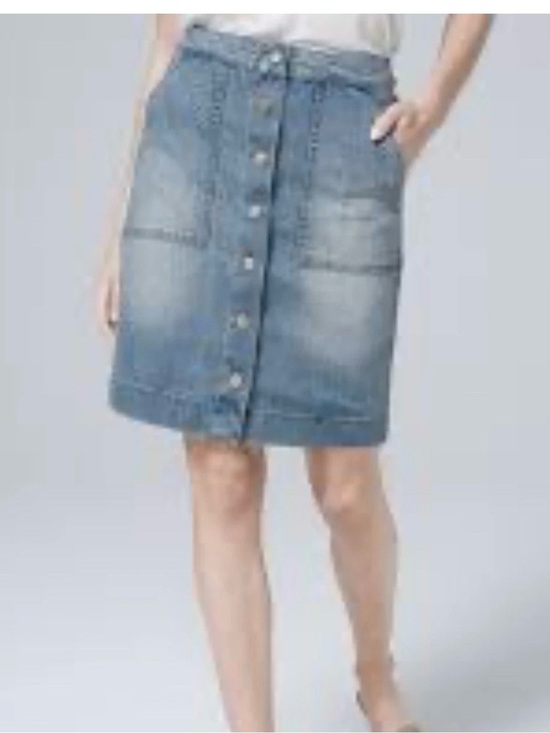 Chico's Dresses & Skirts - Chico’s Button Front Denim Skirt Size‎ 4 (20) Blue With Removable Belt NWT
